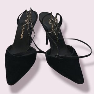 Nina Velvet Strappy Heels w/ Jewels on Str…